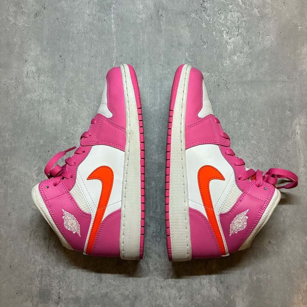 Nike Air Jordan 1 Mid GS Hot Pink Orange Size 6Y women 7.5